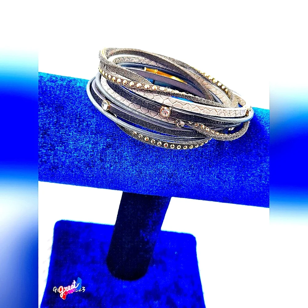 Saachi Leather Rhinestone Cuff - Picture 8 of 10